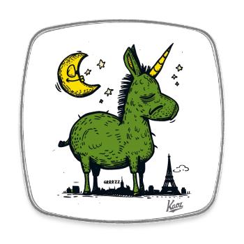 Sleep Unicorn in Paris: Sleepy Cap Horse - Square fridge magnet - white - Front