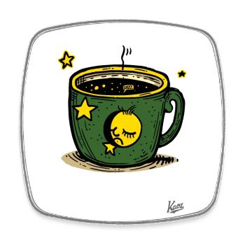 Sleepy Coffee: Mug with Moon and Stars - Square fridge magnet - white - Front