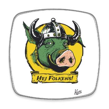 Dänisches Wikinger-Schwein mit Helm: Hej folkens! - Viereckiger Kühlschrankmagnet - Weiß - Vorne