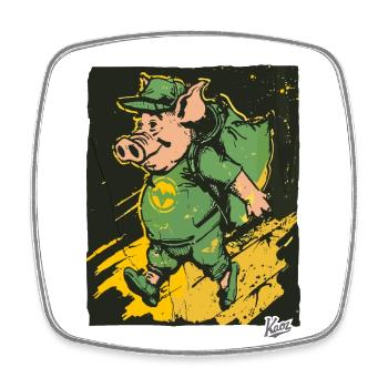Cool, lustig und lächelnd: Retro Vintage Schwein - Viereckiger Kühlschrankmagnet - Weiß - Vorne