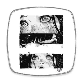 Manga Comic: Japanese Girl in Noir Style - Square fridge magnet - white - Front
