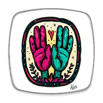 Old-School-Retro-Tattoo-Stil: Herz und Hände - Viereckiger Kühlschrankmagnet - Weiß - Vorne