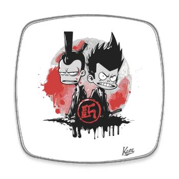 Japanische Dumme Lustige Cartoon Samurais - Viereckiger Kühlschrankmagnet - Weiß - Vorne