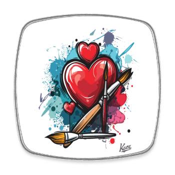 Maler-Pinsel und Herzen für die Kunst - Viereckiger Kühlschrankmagnet - Weiß - Vorne