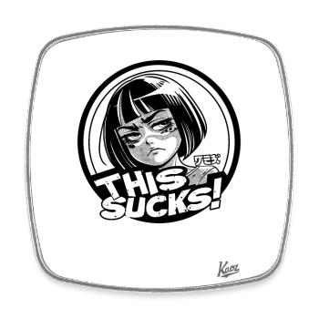 Japanese cartoon girl says: That's annoying! - Square fridge magnet - white - Front