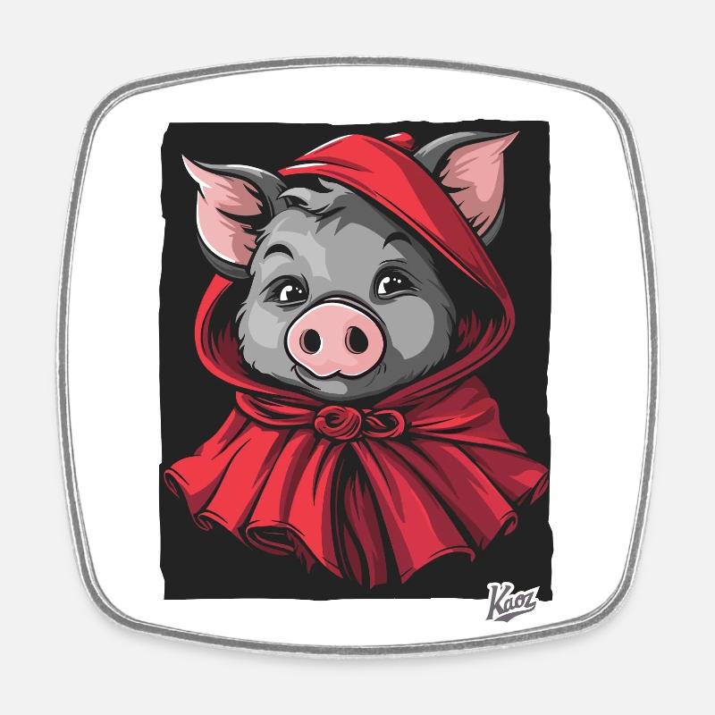 Le conte de fées du Petit Cochon Chaperon Rouge - Magnet carré - blanc