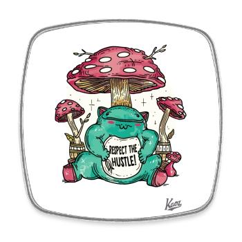 Fat Little Frog Monster and Mushrooms - Square fridge magnet - white - Front