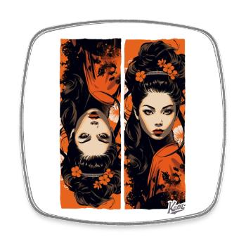 Geishas non conventionnelles en orange et noir - Magnet carré - blanc - Devant