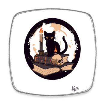 Livre de sorts et chat noir : Lecture et livres - Magnet carré - blanc - Devant