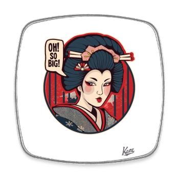 Lustige Cartoon Geisha: Oh so groß! - Viereckiger Kühlschrankmagnet - Weiß - Vorne