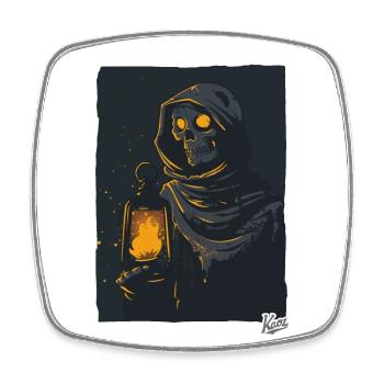 Dark Grim Reaper with Oil Lamp - Square fridge magnet - white - Front