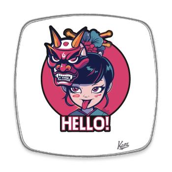 Fille japonaise avec masque Oni - Magnet carré - blanc - Devant