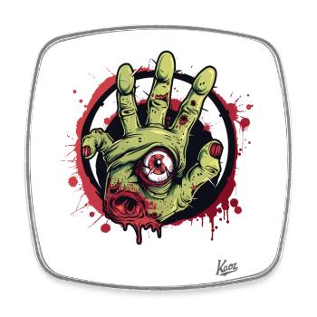 Zombies Live : Main de zombie vert avec œil - Magnet carré - blanc - Devant