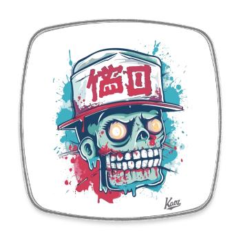Funny Japanese Streetwear: Zombie Skull - Square fridge magnet - white - Front
