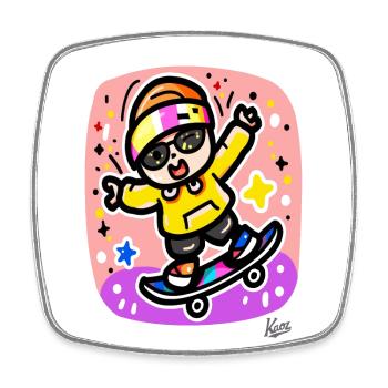 Petit skateur patinant sur du skateboard - Magnet carré - blanc - Devant