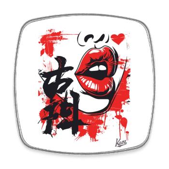 Coeurs japonais : embrasser la bouche et les lèvres - Magnet carré - blanc - Devant