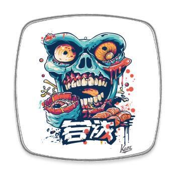 Ramen Sushi Tuna Eating Skull - Square fridge magnet - white - Front