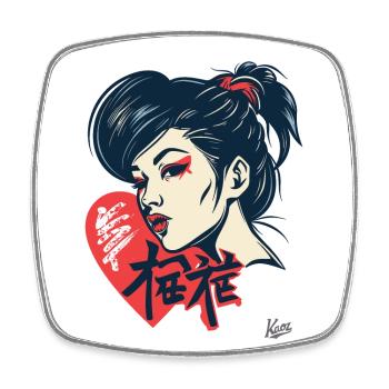 Une Japonaise prête à embrasser avec le cœur - Magnet carré - blanc - Devant