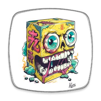 Japanischer Wütender Gelber Schwamm-Totenkopf - Viereckiger Kühlschrankmagnet - Weiß - Vorne