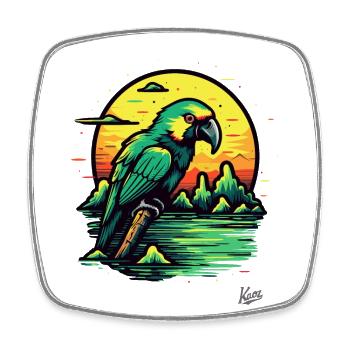 Sunset and a green parrot - Square fridge magnet - white - Front