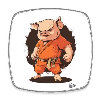 Orange Kung Fu Moine Cochon - Magnet carré - blanc - Devant