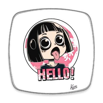 Une vilaine fille japonaise dit bonjour - Magnet carré - blanc - Devant