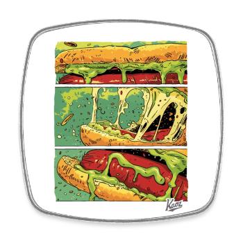 Comic-Panels: Käse-Monster-Wurst im Brötchen - Viereckiger Kühlschrankmagnet - Weiß - Vorne