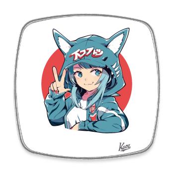 Lustiges japanisches Mädchen als Hai-Kaninchen - Viereckiger Kühlschrankmagnet - Weiß - Vorne