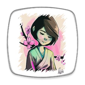 La Sakura Girl japonaise - Magnet carré - blanc - Devant