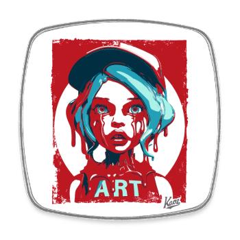 Street art girl with sauce and cap - Square fridge magnet - white - Front