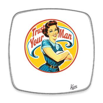 Rétro Vintage femme au foyer, Faites confiance à votre mari, Mariage - Magnet carré - blanc - Devant