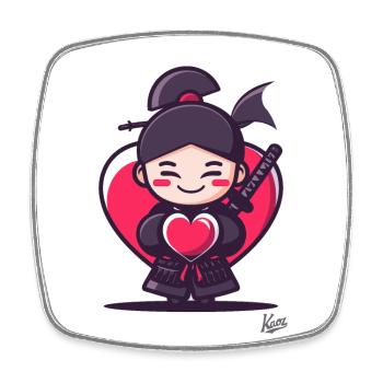 süßer fröhlicher Samurai mit Herz und Liebe - Viereckiger Kühlschrankmagnet - Weiß - Vorne
