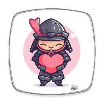 kawaii cute shogun samurai with heart and love - Square fridge magnet - white - Front