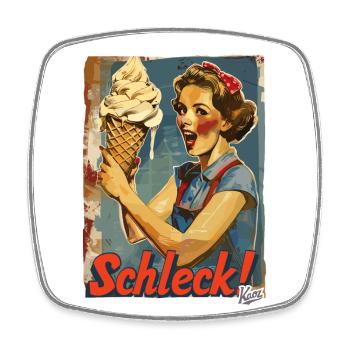 Dear lady with huge waffle ice cream - Square fridge magnet - white - Front
