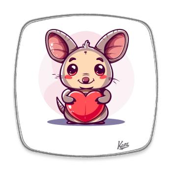 Cute, happy mouse with a big heart for love - Square fridge magnet - white - Front