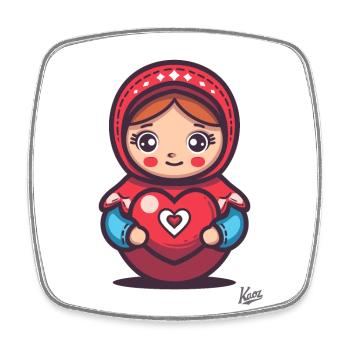 Sweet Happy Russian Doll with Heart and Love - Square fridge magnet - white - Front