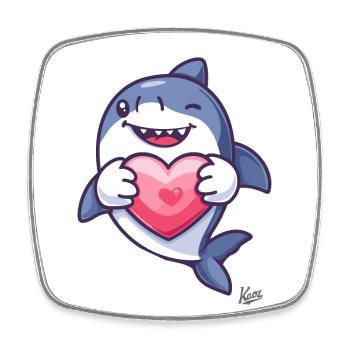 Cute happy shark with a heart for love - Square fridge magnet - white - Front
