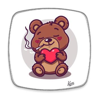 Cute lucky bear smoking relaxed with heart - Square fridge magnet - white - Front