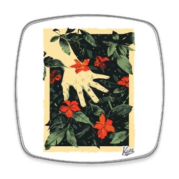 Propaganda style: Hand on the plants in paradise - Square fridge magnet - white - Front