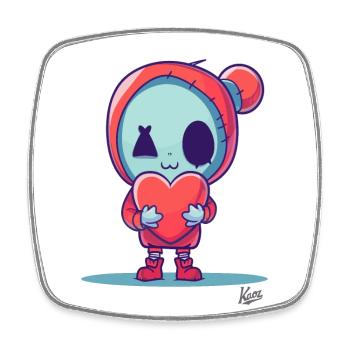 Poupée zombie heureuse avec coeur pour l’amour - Magnet carré - blanc - Devant