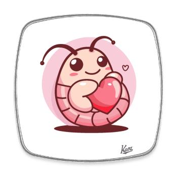 Sweet larva: worm with a heart for love - Square fridge magnet - white - Front