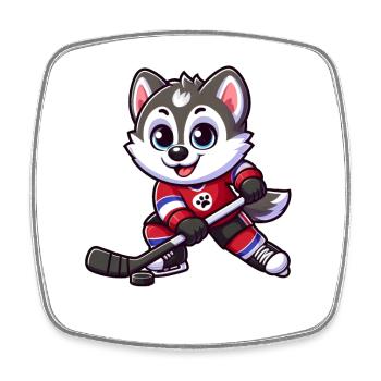 Niedlicher Husky Eishockeyspieler Cartoon - Viereckiger Kühlschrankmagnet - Weiß - Vorne