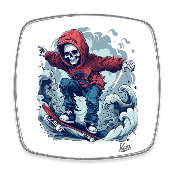 Cool skater skeleton skateboarding in the sky - Square fridge magnet - white - Front