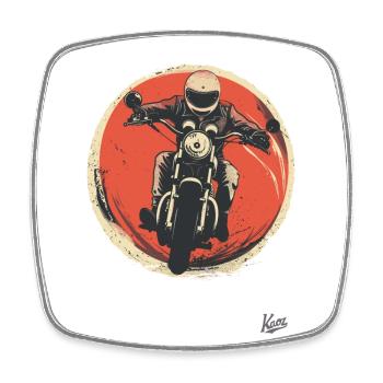 Motard rétro vintage old-school - Magnet carré - blanc - Devant