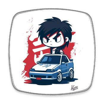 Chibi JDM Road Racer Boy - Square fridge magnet - white - Front