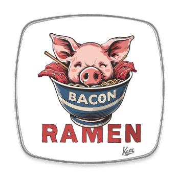 Drôle de tête de porc dans un bol avec des ramen au bacon - Magnet carré - blanc - Devant