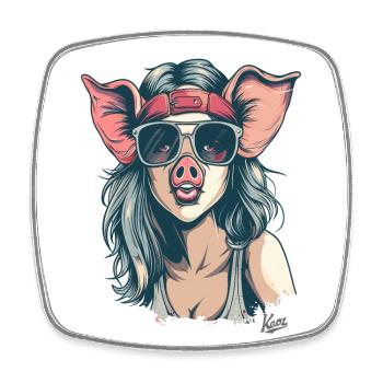 80er-Punk-Hippie-Mädchen als süßes Schweinchen - Viereckiger Kühlschrankmagnet - Weiß - Vorne