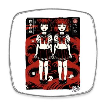 Japanische Cartoon Schulmädchen im Anime-Stil - Viereckiger Kühlschrankmagnet - Weiß - Vorne