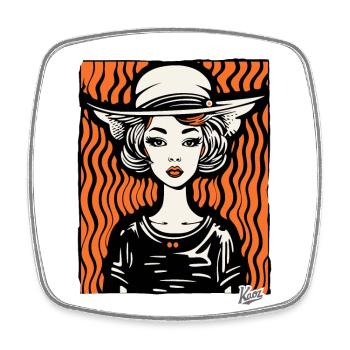 A lady with a hat - Square fridge magnet - white - Front