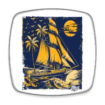 Blue and yellow sailing ship - Square fridge magnet - white - Front
